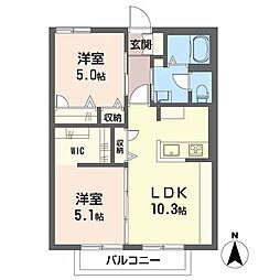クレセントエビス 2階2LDKの間取り