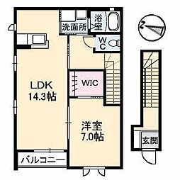 グレイシャス 2階1LDKの間取り