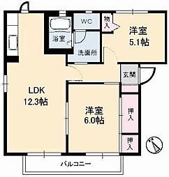 ローズタウン　2番館 1階2LDKの間取り