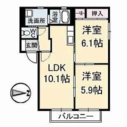 パビオン　Ａ棟 1階2LDKの間取り