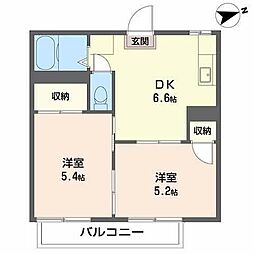 サンライズA 2DKの間取図画像