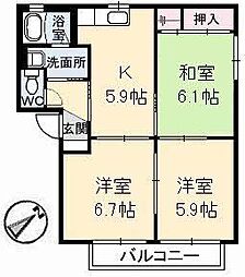 グレース曙E 3Kの間取図画像