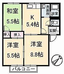 ヴィラキャロット 3Kの間取図画像