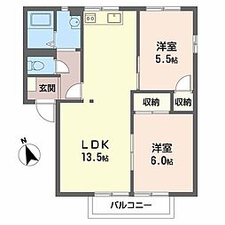 サンハイツ幕山A 2LDKの間取図画像