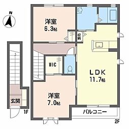 沢井手フラッツ 2LDKの間取図画像