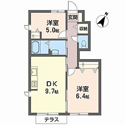 ブランシェ佐藤 2DKの間取図画像