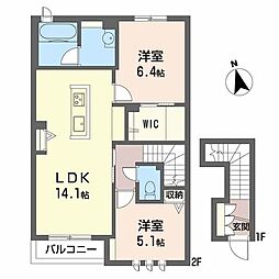 AzulwisteriaA 2LDKの間取図画像