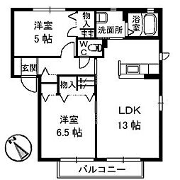 サンハイツＳ　Ｕ棟 1階2LDKの間取り