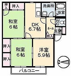 アバンティ石井城 2階3DKの間取り