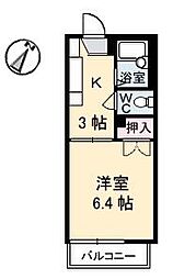 カーサ大成 2階1Kの間取り