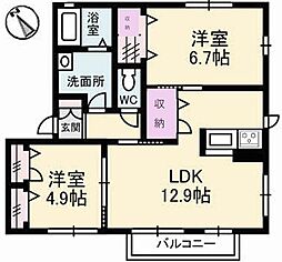 ラ・フォート己斐上 2階2LDKの間取り