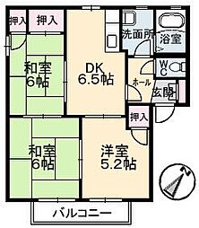 ディアス南幸　Ｃ棟 2階3DKの間取り