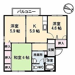 ディアス飛鳥　Ｂ棟 1階3Kの間取り