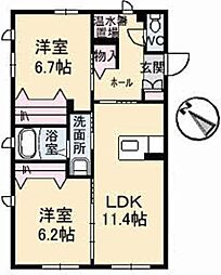 メゾン・カンフリエ井口 2LDKの間取図画像