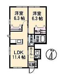 グランマストみくまり壱番館 2LDKの間取図画像