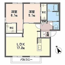 中島レジデンス 2階2LDKの間取り