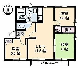 ピースフルラビット 2階3LDKの間取り