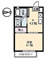 セフィラＳＳＫ　　Ｂ棟 2階1Kの間取り