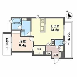 セントラル山田 A0201 2階1LDKの間取り