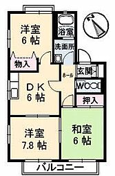 ボービラージュ中山台B 3DKの間取図画像