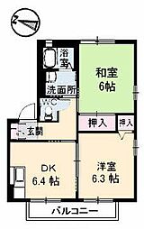 ヴィラージュ旭園 2DKの間取図画像