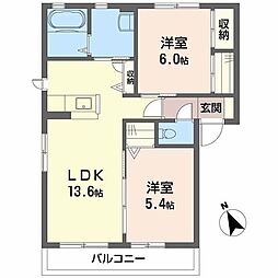 クレセオ口田 2LDKの間取図画像