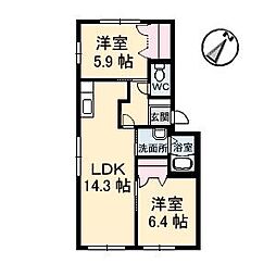 メゾン桜 2LDKの間取図画像