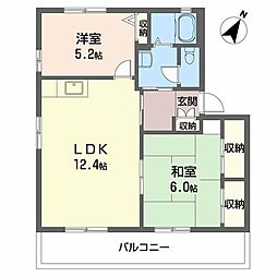 フローラル福木 2LDKの間取図画像