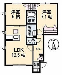 ラ・アンジュ戸坂 2LDKの間取図画像