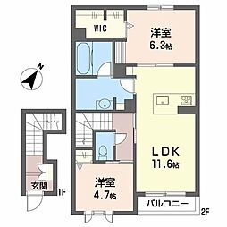 エスポワール戸坂山崎 2LDKの間取図画像