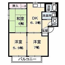 サンパティーク・ロジュマン2 3DKの間取図画像