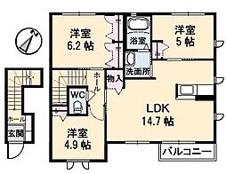 パールハイツH 3LDKの間取図画像