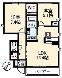 ヴィクトワール花岡6 2LDKの間取図画像