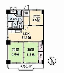 真締川ハイツ 3LDKの間取図画像