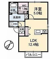 キャッスル綾 1階1LDKの間取り