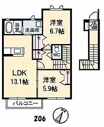 グランマスト田島C 2LDKの間取図画像