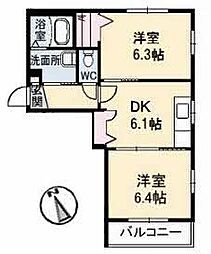 エクセレントシティ2 2DKの間取図画像