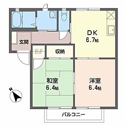 フォーレス笹山B棟 2DKの間取図画像