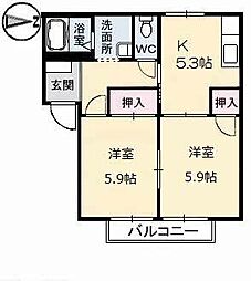 フローラル一の宮A 2Kの間取図画像