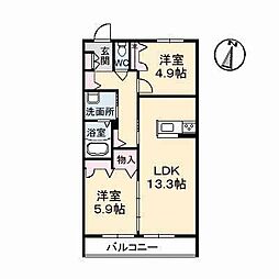 グランマストアベニューA 2LDKの間取図画像
