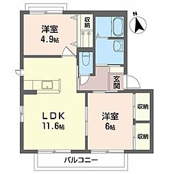 YMハイツA 2LDKの間取図画像