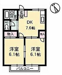 ホワイトコーポ 2階2DKの間取り