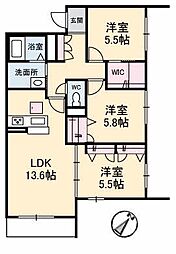 シャーメゾン宇多津　Ｂ棟 1階3LDKの間取り