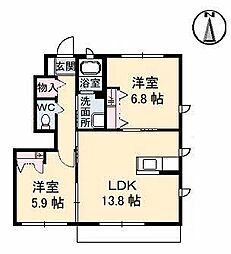パインテイルD 2LDKの間取図画像