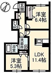 シャーメゾン柞原 2LDKの間取図画像