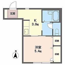フレグランス麻植2 1Kの間取図画像