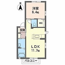 シャーメゾン本谷 2階1LDKの間取り
