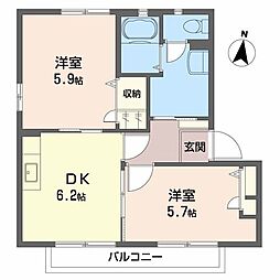 ヴィラージュマルイB 2DKの間取図画像
