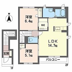 シャーメゾンコートクレール2番館 2LDKの間取図画像