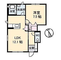シャーメゾン丘A 1LDKの間取図画像